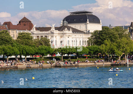 Embankment of Lake Zurich in the city of Zurich, building of the Zurich Opera House. Stock Photo