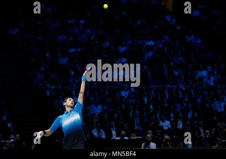 Novak Djokovic vs Tomas Berdych during Day 4 of the 2015 Barclays ATP World Tour Finals - O2 Arena London England. 19 November 2015 Stock Photo