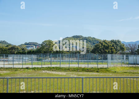 Fukuoka, Japan - March 22, 2016: The view from the highway town of Fukuoka, Japan. The photograph on the bus. Stock Photo