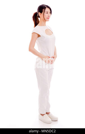 Taiwanese housewife standing on white background Stock Photo - Alamy