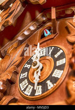 Face of Cuckoo Clock close up. Stock Photo