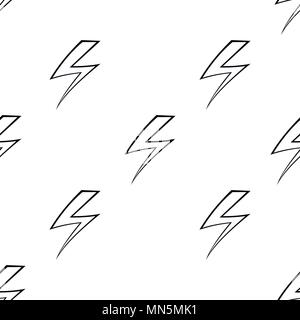 Seamless balck and white vector pattern. Lightning bolts texture. Stock Vector
