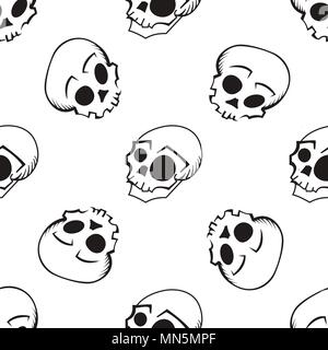 Seamless vector pattern with skulls. Black and white texture. Stock Vector