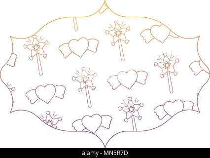 arabic frame with magic wands and hearts pattern over white background, vector illustration Stock Vector