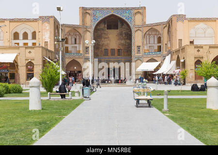 The Imperial Bazaar of Isfahan in Naqsh-e Jahan Square, a historical market and one of the oldest and largest bazaars of the Middle East. Stock Photo