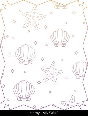 abstract frame with seashell and sea stars pattern over white background, vector illustration Stock Vector