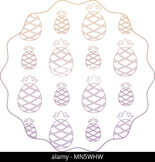 circular frame with pineapples pattern over white background, vector illustration Stock Vector