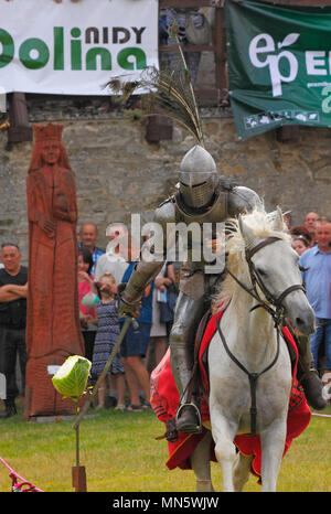 Knight demonstration of a fight and riding techniques. 'Knight's Tournament with Plum'. Szydlow, Poland, 23rd July 2017. Stock Photo