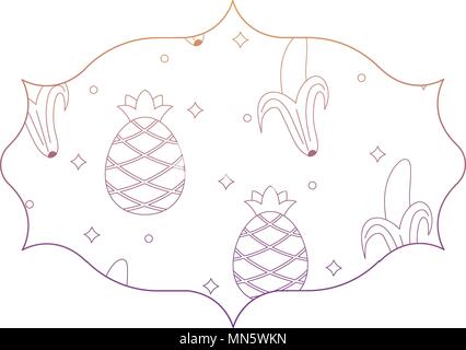 arabic frame with pineapples and bananas pattern over white background, vector illustration Stock Vector