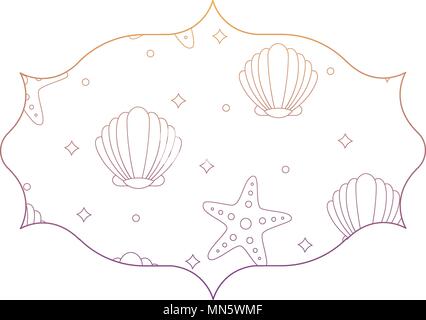 arabic frame with seashell and sea stars pattern over white background, vector illustration Stock Vector