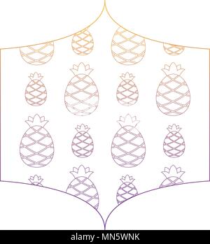 decorative frame with pineapples pattern over white background, vector illustration Stock Vector