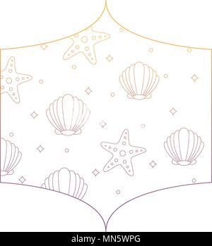 decorative frame with seashell and sea stars pattern over white background, vector illustration Stock Vector