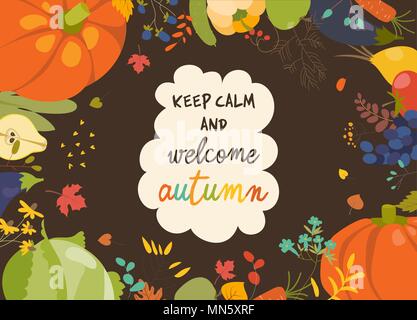 Autumn nature frame of fall season with vegetables and leaves Stock Vector