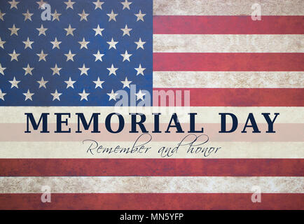 Memorial Day Remember and Honor text and America flag on white ...