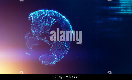 Global business strategy concept, abstract Earth world map on dark blue background, illustration Stock Photo