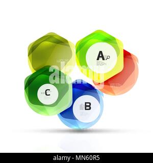 Shiny hexagons with infographics options. Shiny hexagons with infographics options isolated on white. Abstract geometrical banner Stock Vector