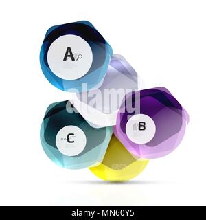 Shiny hexagons with infographics options. Shiny hexagons with infographics options isolated on white. Abstract geometrical banner Stock Vector