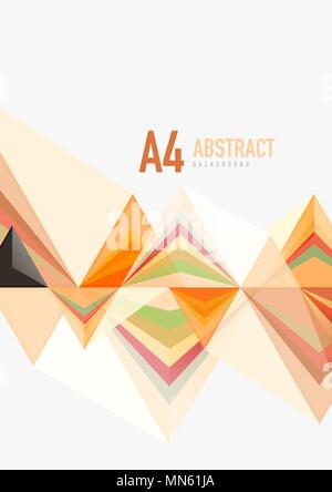 Triangular low poly vector a4 size geometric abstract template. Triangular low poly vector a4 size geometric abstract template. Multicolored triangles on light background, futuristic techno or business design Stock Vector