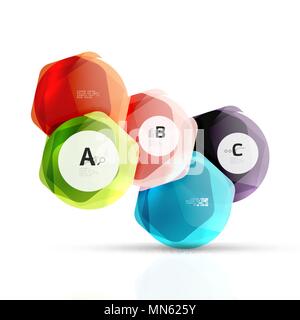 Aqua glossy glass elements. Aqua glossy glass elements, hexagons with options Stock Vector