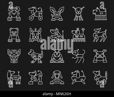 Robot Dog thin line icons set. Outline monochrome web sign kit of pet. Robot Dog linear icon collection includes transformer, machine, cyborg. Simple  Stock Vector