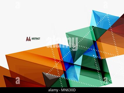 Triangular low poly vector a4 size geometric abstract template. Triangular low poly vector a4 size geometric abstract template. Multicolored triangles on light background, futuristic techno or business design Stock Vector