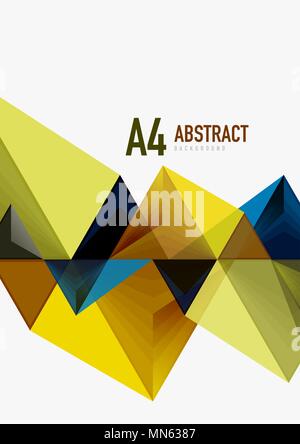 Triangular low poly vector a4 size geometric abstract template. Triangular low poly vector a4 size geometric abstract template. Multicolored triangles on light background, futuristic techno or business design Stock Vector
