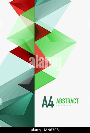 Triangular low poly vector a4 size geometric abstract template. Triangular low poly vector a4 size geometric abstract template. Multicolored triangles on light background, futuristic techno or business design Stock Vector