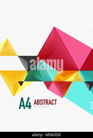 Triangular low poly vector a4 size geometric abstract template. Triangular low poly vector a4 size geometric abstract template. Multicolored triangles on light background, futuristic techno or business design Stock Vector