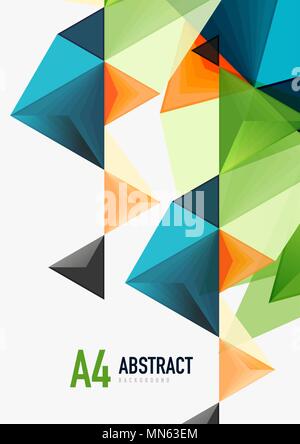 Triangular low poly vector a4 size geometric abstract template. Triangular low poly vector a4 size geometric abstract template. Multicolored triangles on light background, futuristic techno or business design Stock Vector
