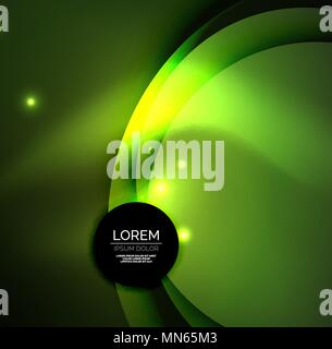 Overlapping circles on glowing abstract background. Overlapping circles on glowing abstract background with shining light effects, green magic style design template Stock Vector