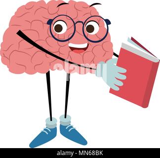 Funny brain cartoon reading a book Stock Vector Art & Illustration ...