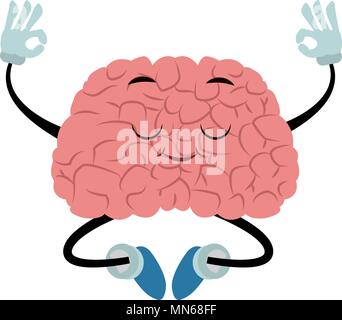 Funny brain cartoon doing yoga Stock Vector