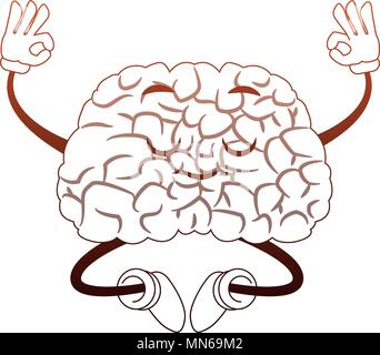 Funny brain cartoon doing yoga in orange and white colors Stock Vector