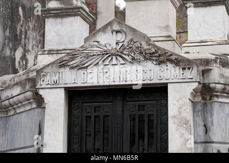 Family tomb, Francisco Gomez at La Recoleta cemetery, Buenos Aires, Argentina. Stock Photo