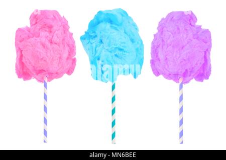 Cotton candy in pink, blue and purple colors isolated on a white background Stock Photo