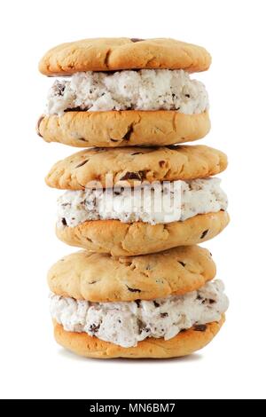 Stack of ice cream sandwiches with homemade cookies isolated on a white background Stock Photo