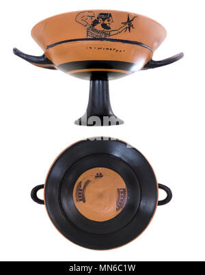 Medellin, Spain - April 28, 2018: Medellin Kylix or Eurcherios Cup replica. Overhead and front view. Visitors Center, Medellin, Spain Stock Photo