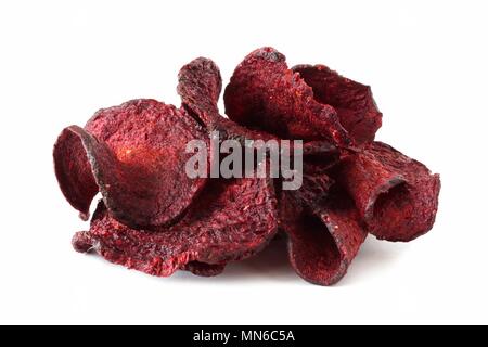 Pile of healthy beet chips isolated on a white background Stock Photo