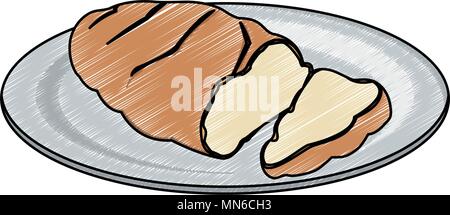Fresh bread on dish scribble Stock Vector