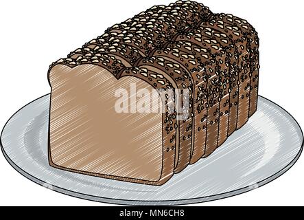 Fresh bread on dish scribble Stock Vector