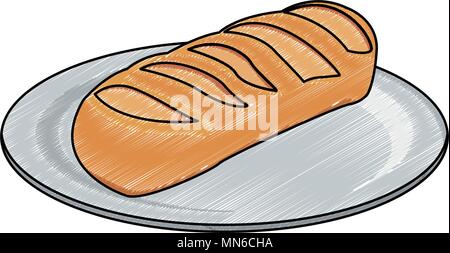 Fresh bread on dish scribble Stock Vector