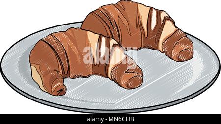 Fresh breads on dish scribble Stock Vector