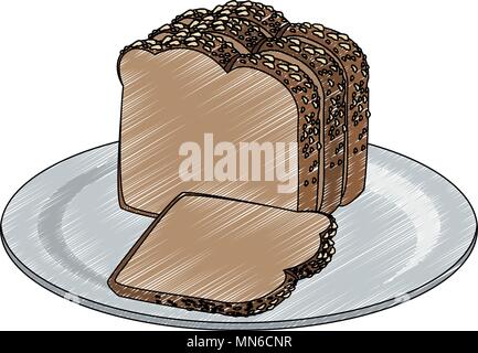 Fresh breads on dish scribble Stock Vector