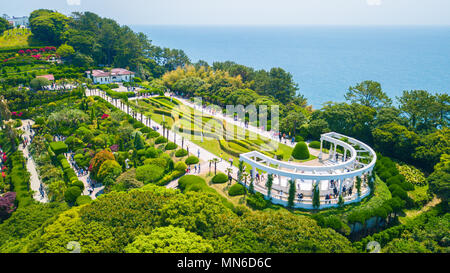 Aerial view of Oedo-Botania island, garden scenery at summer day in Geoje island, South Korea. Stock Photo