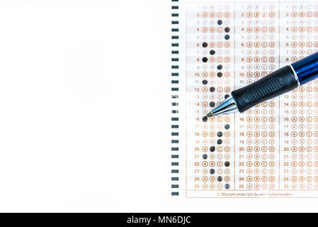 Pencil over filled typical multiple choice answer sheet.copy space for text. Stock Photo