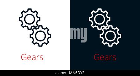 Connection rotation two gears vector icon black and inversion version Stock Vector