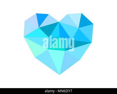 Blue heart isolated on white background. Geometric rumpled triangular low poly origami polygonal style gradient graphic vector illustration Stock Vector