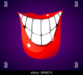 cartoon big Smile with white teeth on blue background Stock Vector