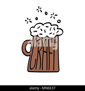 cartoon mug with dark beer foam and inscription Craft. isolated Stock Vector