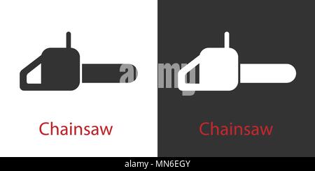 Chainsaw vector flat icon on white and dark background set Stock Vector